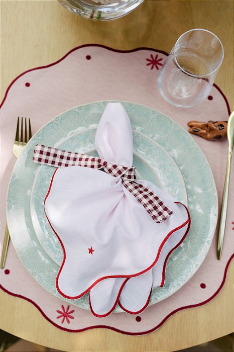 Guardanapo de Mesa Mini Estrelas - borda rosa