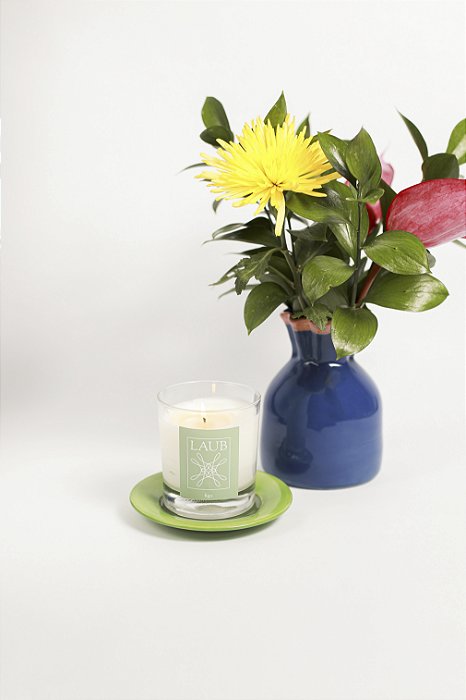 Kit Vela + Pratinho Verde + Vaso de Cerâmica - Collab Bruna Azem