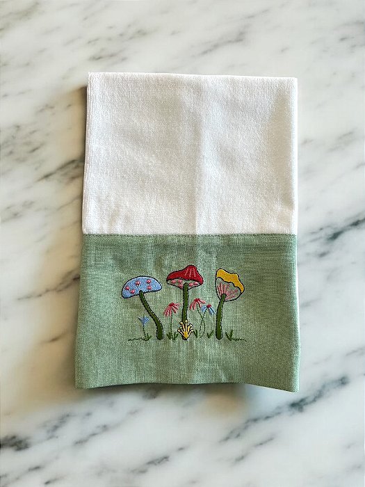 Toalha de Lavabo Cogumelos - Linho Verde