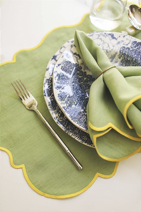 Jogo Americano De Linho - Borda Amarela