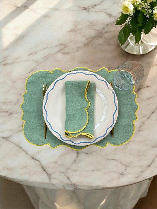 Jogo Americano De Linho - Borda Amarela