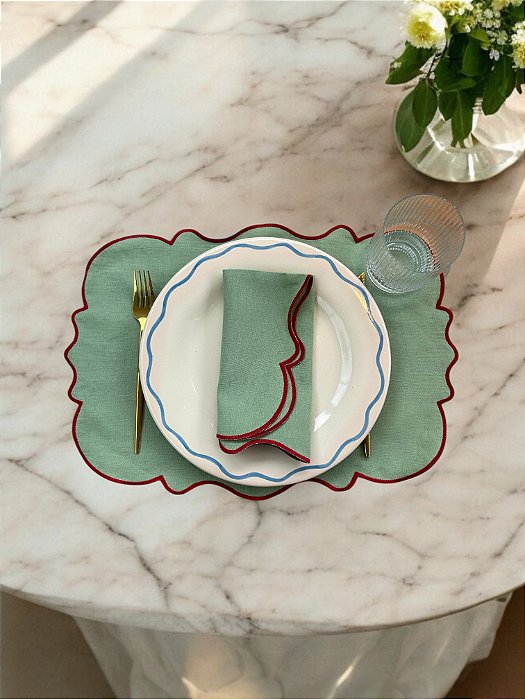 Jogo Americano De Linho - Borda Vinho