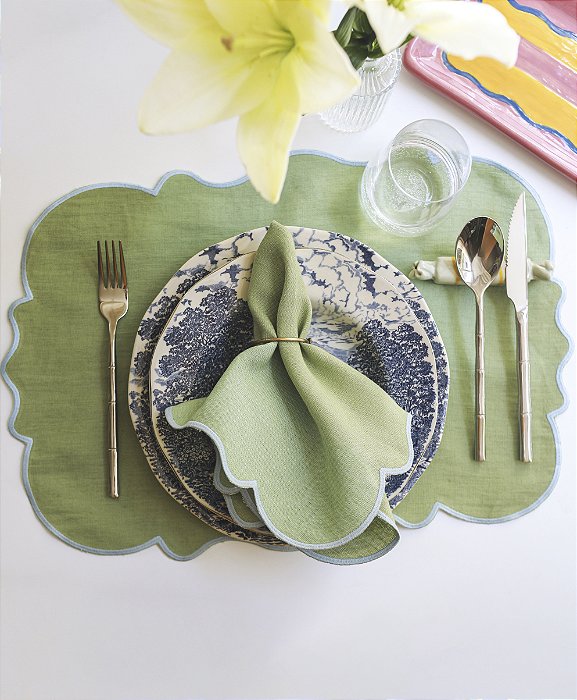 Jogo Americano De Linho - Borda Azul