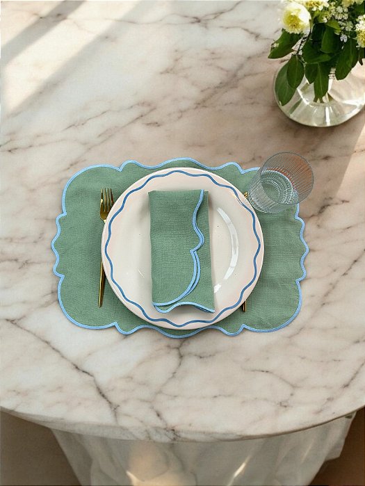 Jogo Americano De Linho - Borda Azul