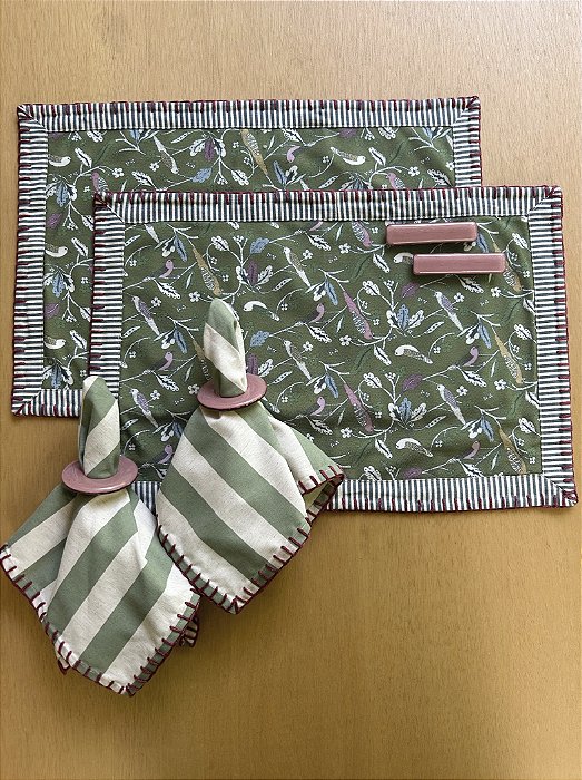 Kit Jogo Americano Pássaros - Verde