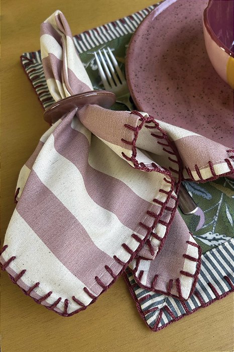 Kit Guardanapo de Mesa Listra Rosa Caseado
