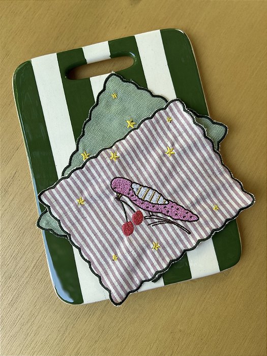 Kit Guardanapo de Coquetel Pássaros - Listra Rosa