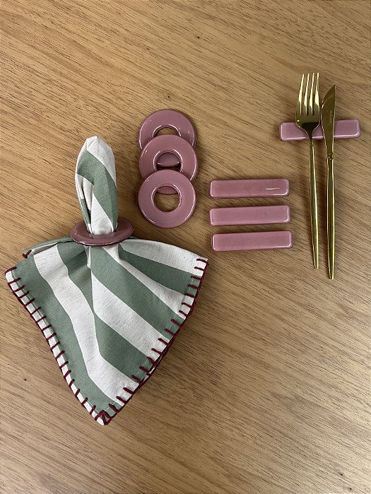 Conjunto de Argola de Vidro Para Guardanapo Rosa Claro