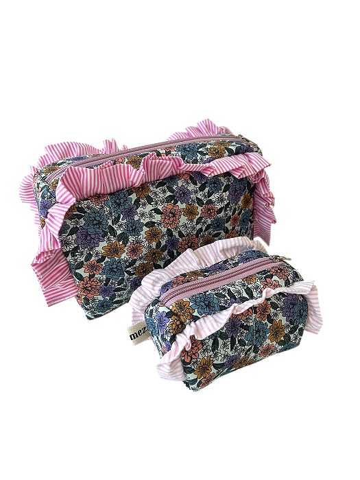 Dupla Necessaire Florzinhas Babado Rosa - M e P