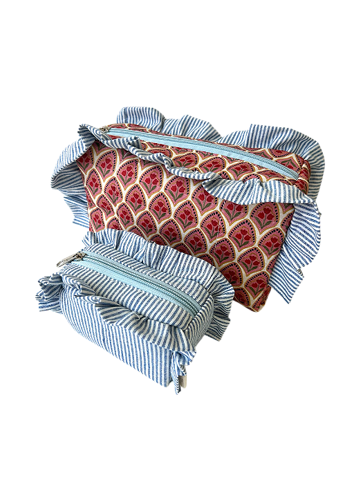 Dupla Necessaire Bouquet Listra Babado Azul - M e P