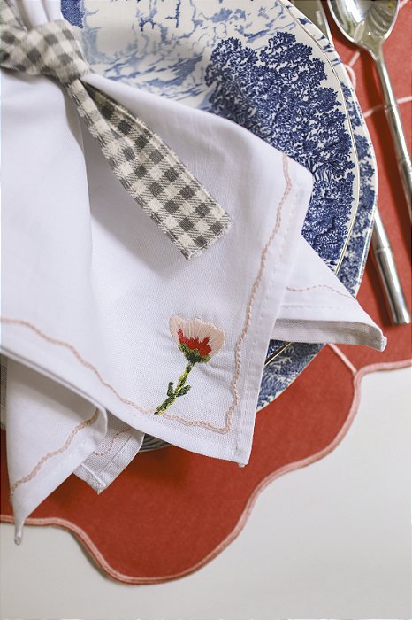 Guardanapo de Mesa Flor Haste - Algodão Off