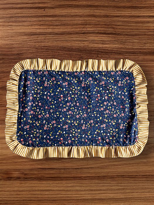 Jogo Americano Dupla Face Babado Listra Mostarda