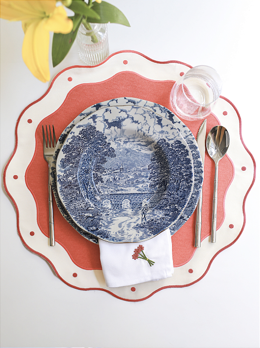 Jogo Americano Impermeável Poá Dupla Face - Off/Coral