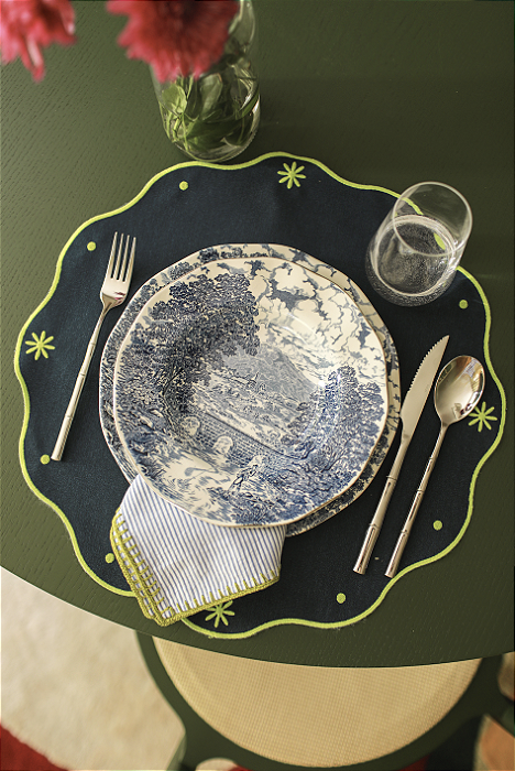 Jogo Americano Impermeável Flores Marinho