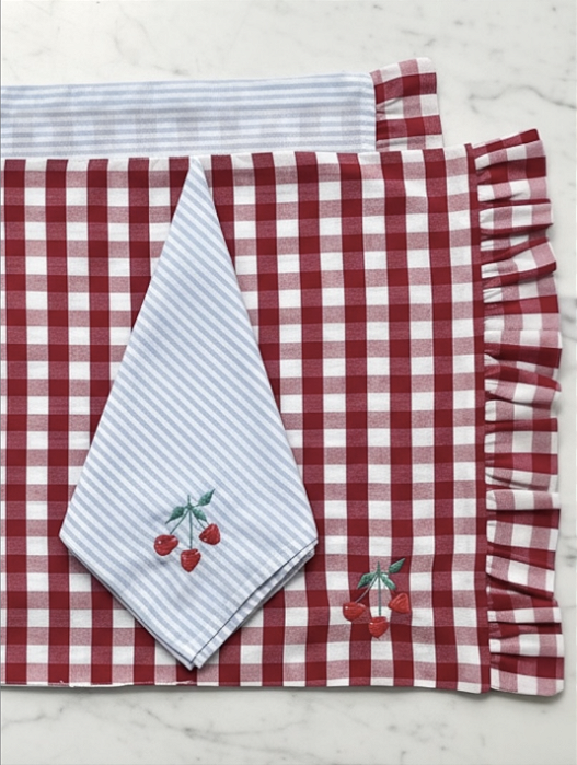 Guardanapo de Mesa Listrado Fruta Cereja