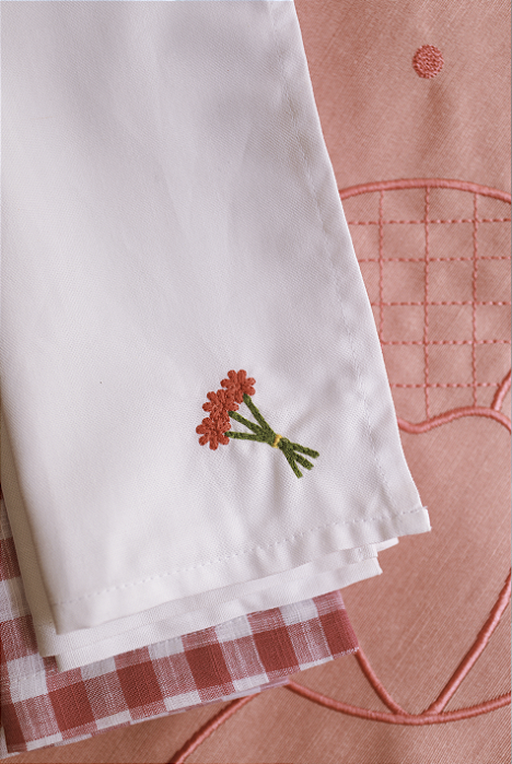 Guardanapo de Mesa Algodão Off - Florzinhas Vermelhas