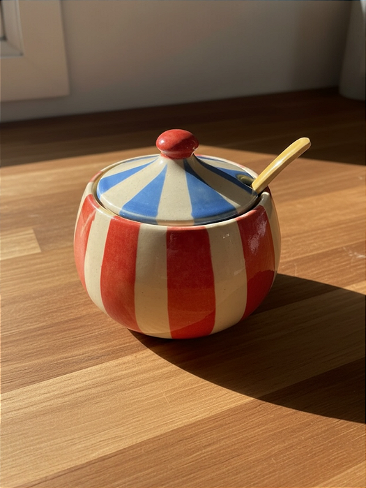 Açucareiro listras - tampa azul