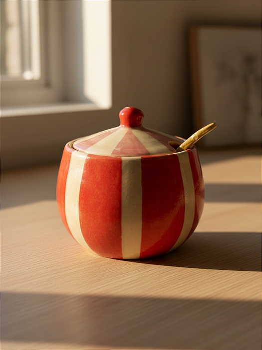 Açucareiro listras - tampa rosa