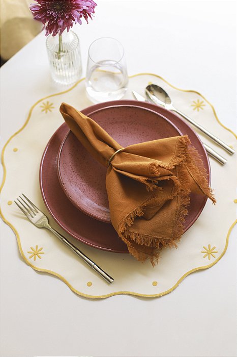 Guardanapo de Mesa Algodão Franja - Caramelo