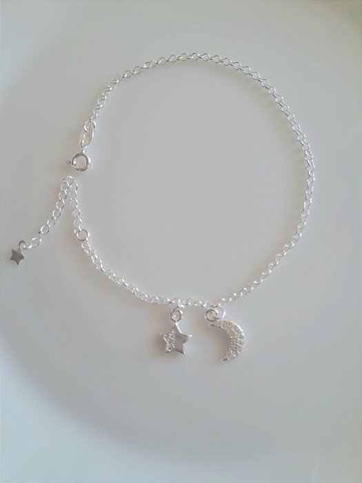 Pulseira prata lua e estrela cravejada