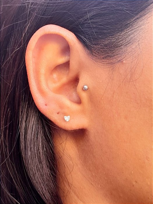 Brinco prata coração zirconia 3mm