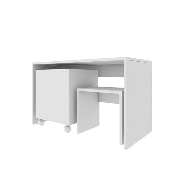 Mesa c/ 1 Baú e banco Organizador de Brinquedos p/ Quarto de Criança branco