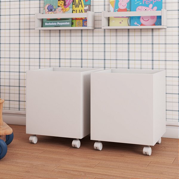 2 Baú Organizador de Brinquedos p/ Quarto de Criança branco