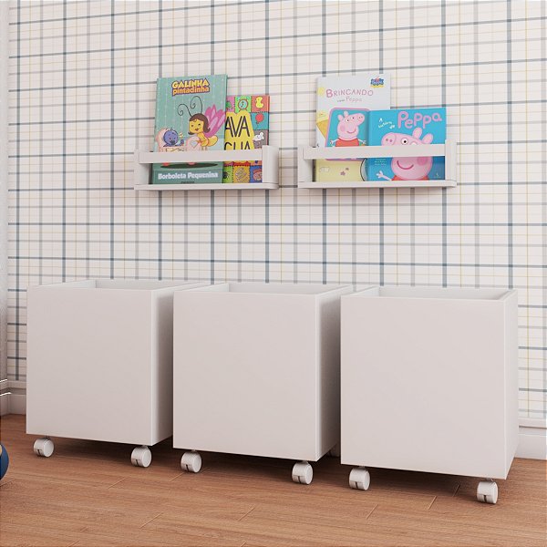 3 Baú Organizador de Brinquedos p/ Quarto de Criança off white