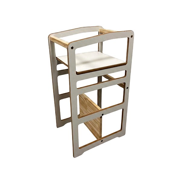 Torre de aprendizagem Montessori 4 em 1 Infantil MDF Cadeirão Educativo BRANCO TX BORDA CRU cadeirão