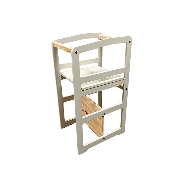 Torre de aprendizagem Montessori 4 em 1 Infantil MDF laca Cadeirão Educativo laqueado OFF WHITE BRANCO pintada CADEIRÃO