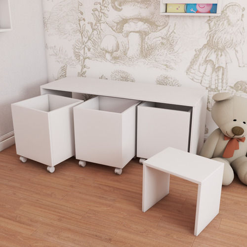 Mesa 3 Baús Com Banco Organizador De Brinquedos Criança