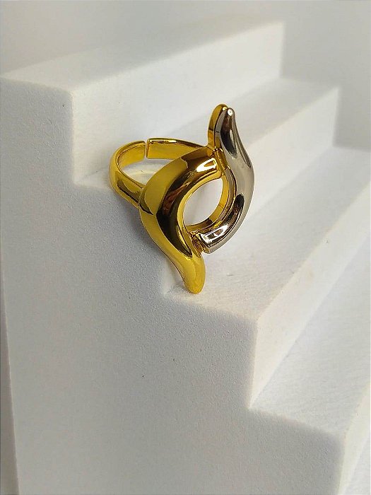 Anel Curvas Duo Dourado Prateado