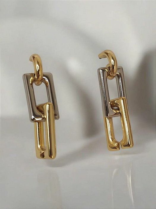 Brinco Elos Retangulares Mix Dourado e Prateado