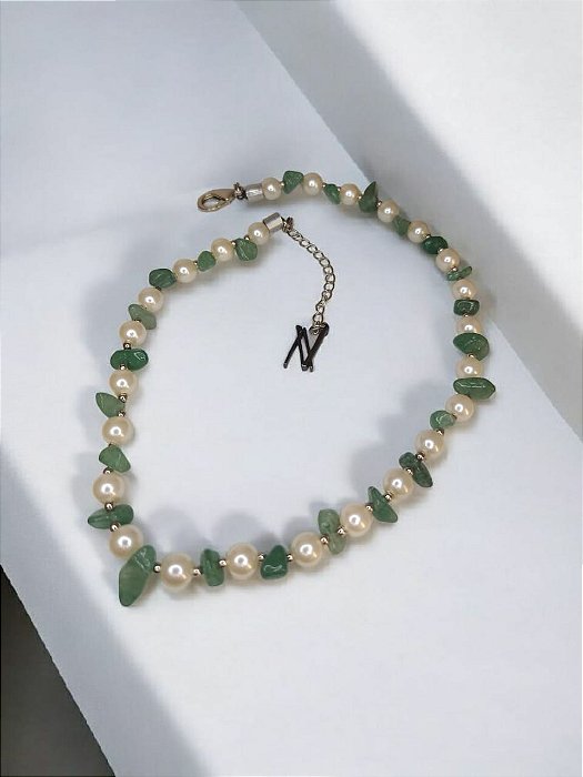 Colar Pérola e Quartzo Verde