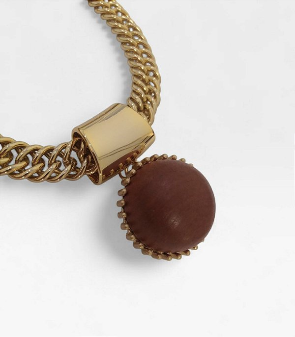 Colar Corrente Robusta com Pingente Madeira