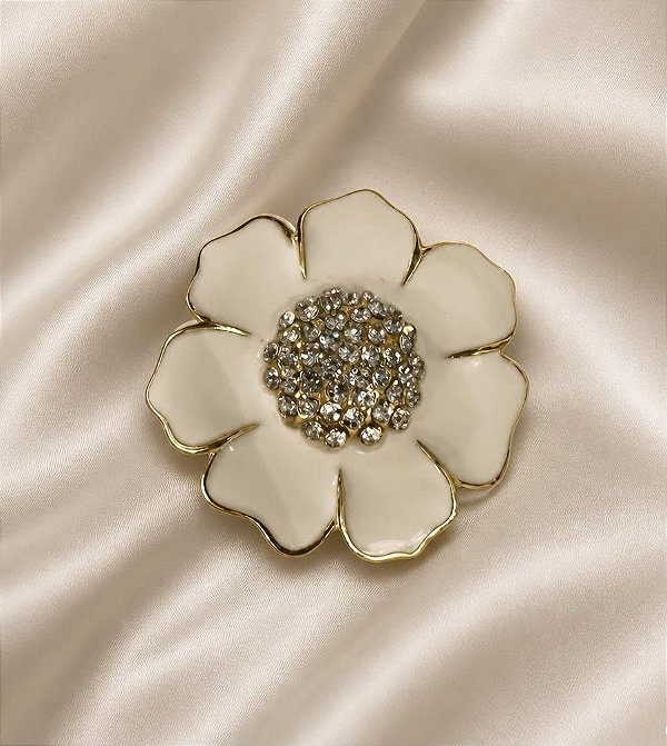 Broche Flor Branca Cravejada
