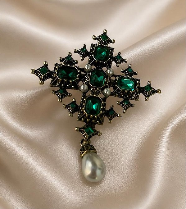 Broche Pedra Verde Forma Geometrico