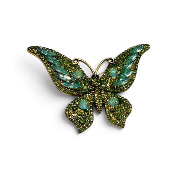 Broche Borboleta Cravejada Esverdeado