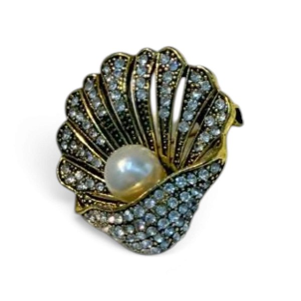 Broche Concha com Pérola Central
