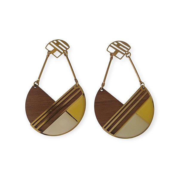 Brinco Madeira com Dourado