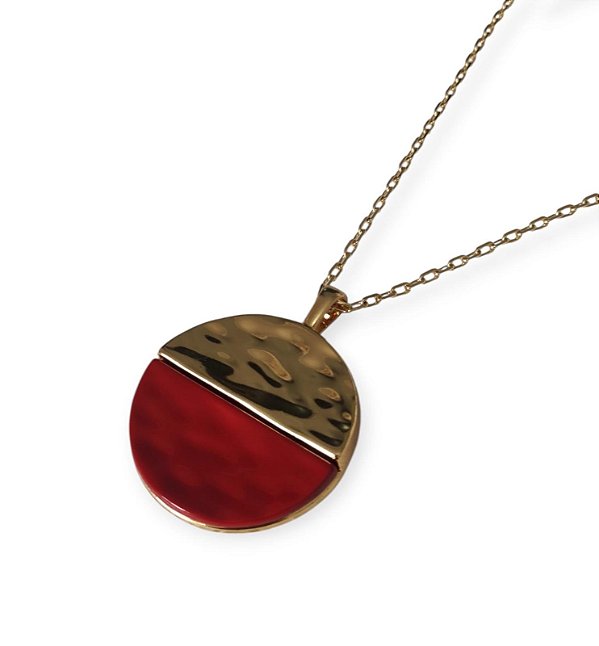Colar Longo Meia Lua Martelado Vermelho