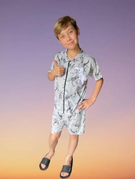 Pijama Menino Estampa Dino com Dino para Pintar