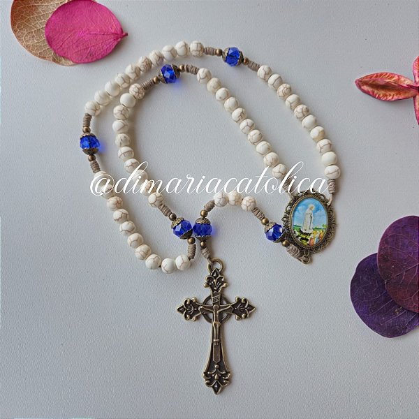 Terço Nossa Senhora de Fátima (Howlita Marfim)