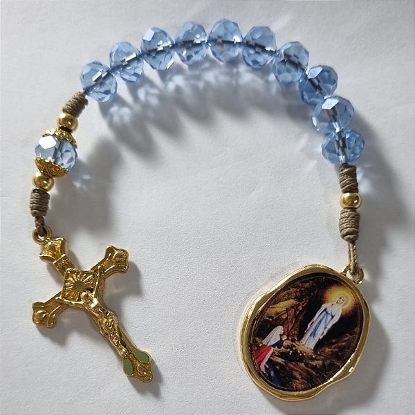 Dezena Medalha N. Sra. de Lourdes Dourado (Cristal Azul)
