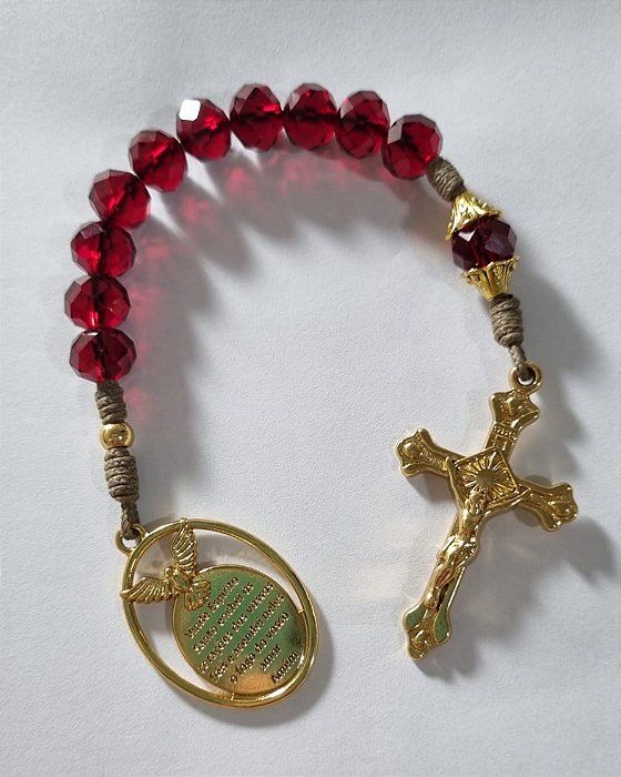 Dezena Medalha Espírito Santo Dourado (Cristal Vermelho)