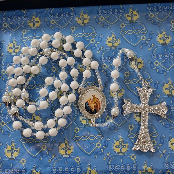Terço de Noiva Sagrada Família (Prata Porcelana)