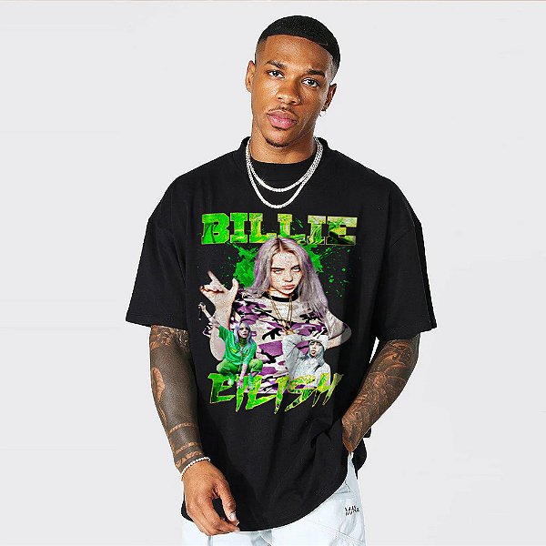 Camiseta Oversized Streetwear Masculina/Feminina Bootleg Billie Eillish - Preto