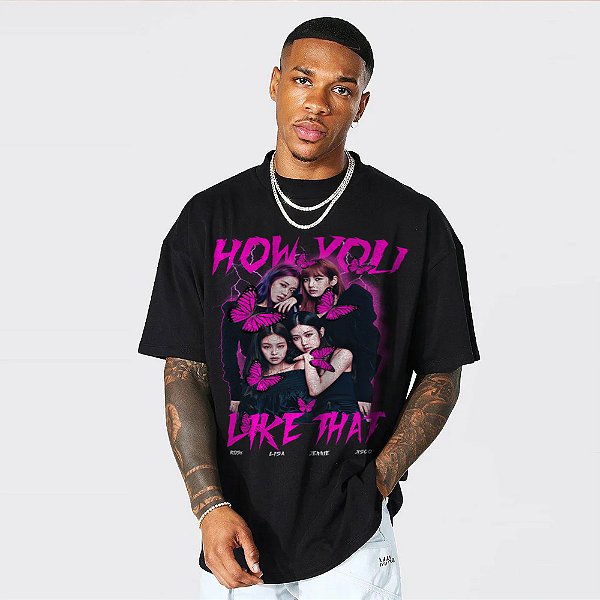 Camiseta Oversized Streetwear Masculina/Feminina Bootleg BlackPink - Preto