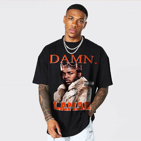 Camiseta Oversized Streetwear Masculina/Feminina Bootleg Kendrick Lamar Damn - Preto