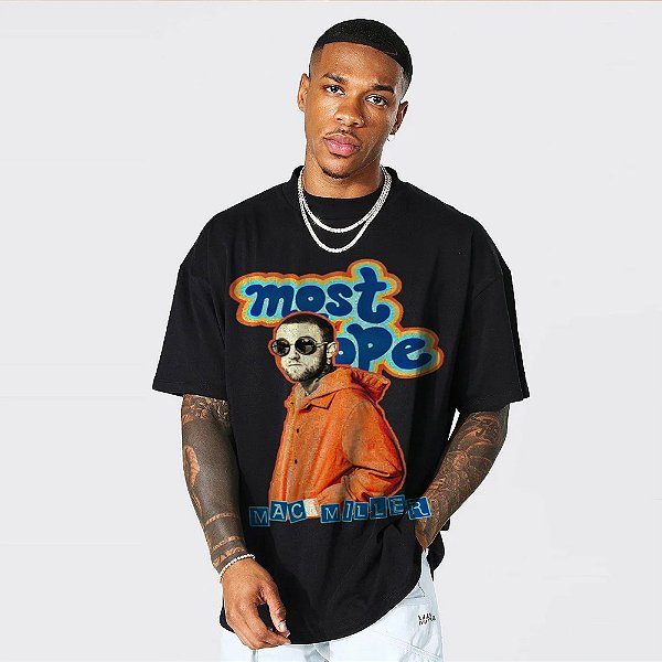 Camiseta Oversized Streetwear Masculina/Feminina Bootleg Most Dope Mac Miller - Preto